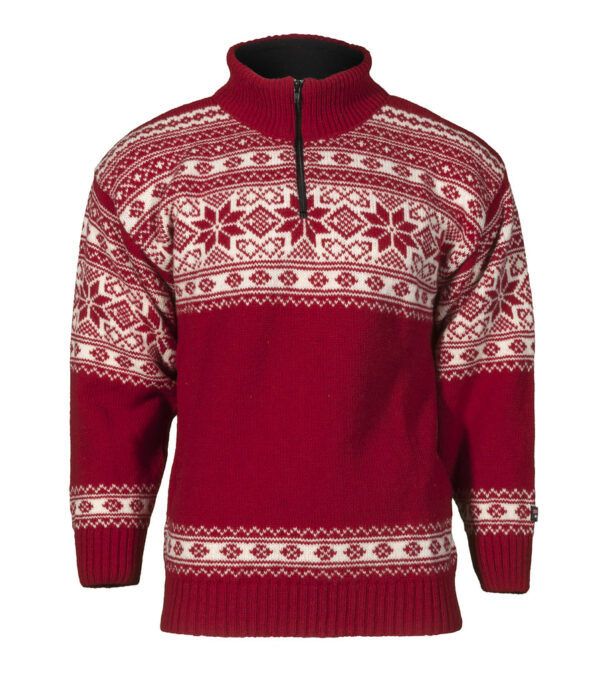 Norwegian wool sweater for women and men - red and white